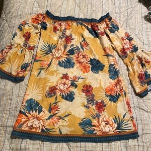 Off Shoulder Floral Dress with Bell Sleeves